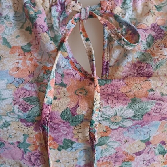 Vintage Women's Peasant Top Medium 1970's True Boho Sheer Floral Blouse Keyhole - Picture 3 of 8